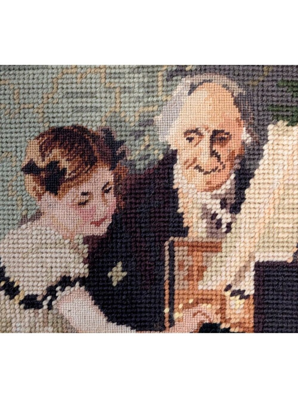 Vintage Needlepoint Tapestry Framed Art Piano lesson, decor - Picture 6 of 16